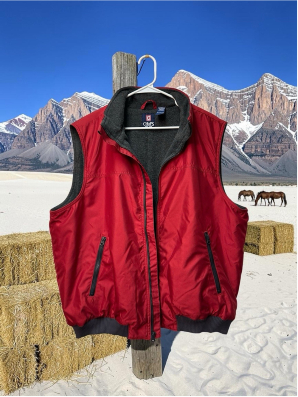 CHAPS Winter Wind Resistant Zip Vest Men's XXL RED Warm & Gray Fleece Lined